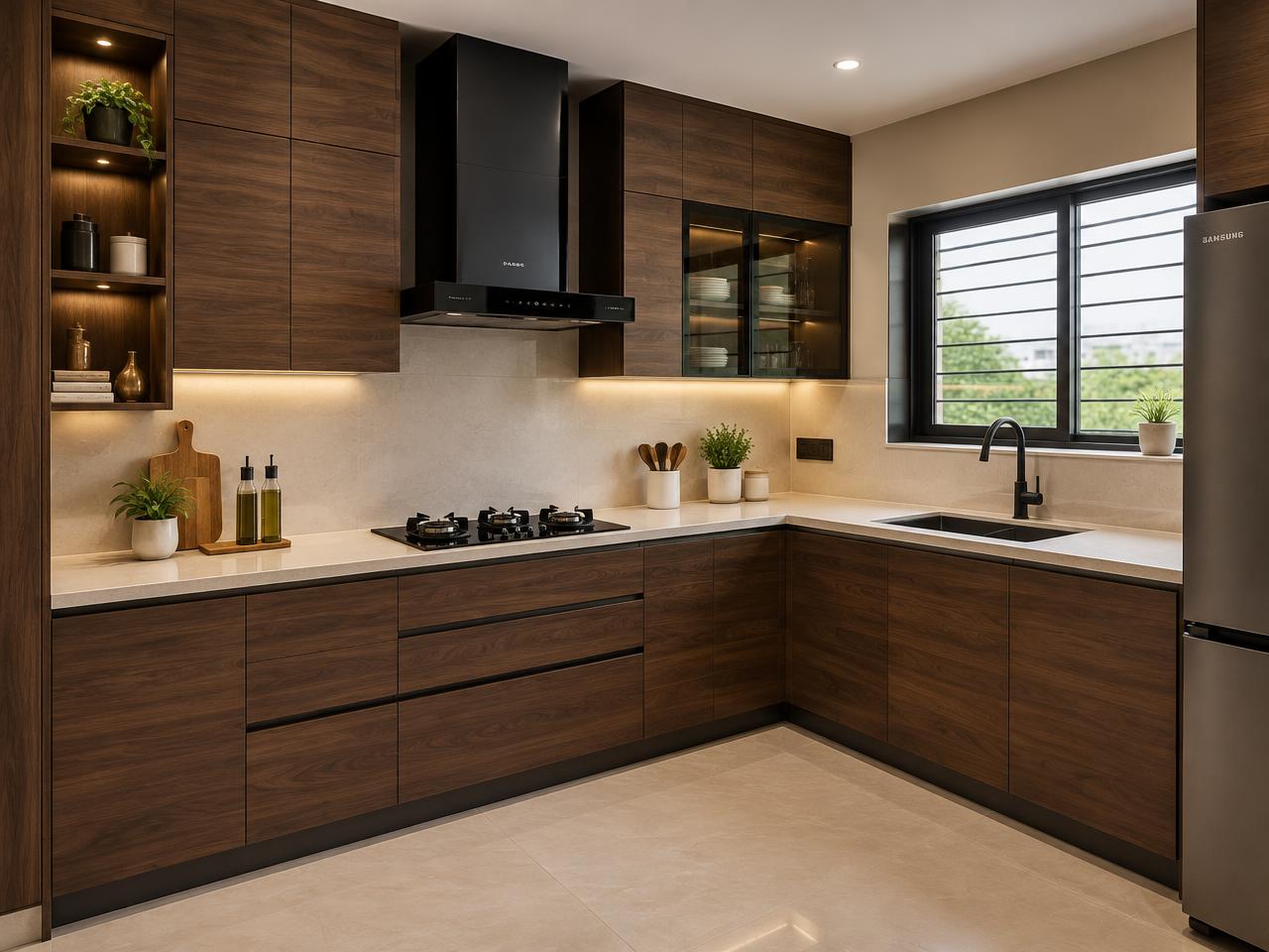 Walnut L-Shaped Kitchen (Demo)